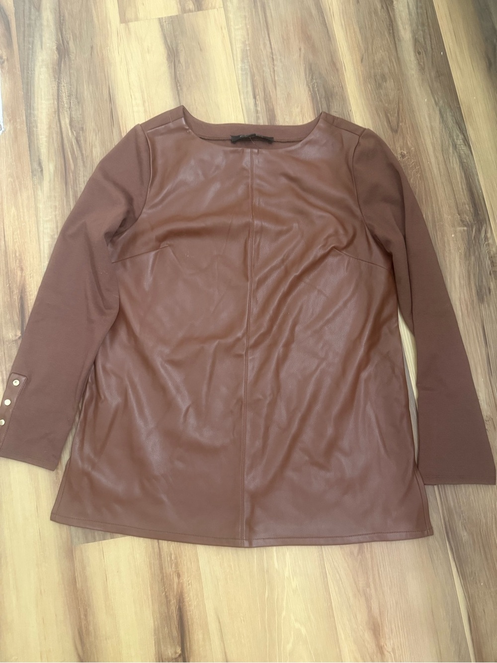 Marc New York Brown Faux Leather Mixed-Media Tunic